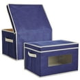 thumbnail image 4 of 3 Pack Stackable Storage Bins With Lids, Handles, Foldable for Closet Organization (12 Inch, Navy Blue), 4 of 10