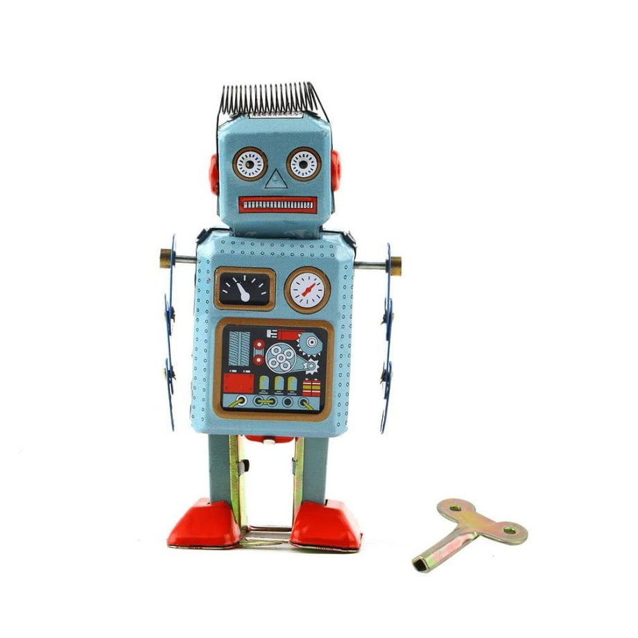 Vintage Mechanical Clockwork Wind Up Metal Walking Radar Robot Tin Toy Kids N df 