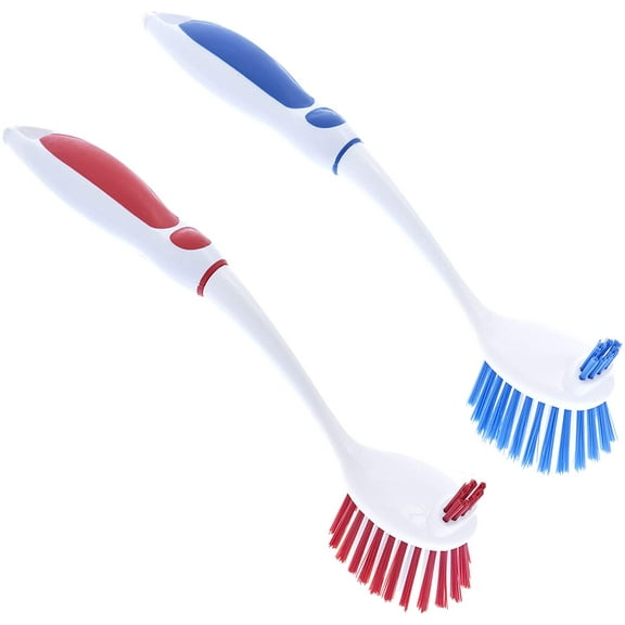 Superio Dish Washing Scrubber Vegetable Brush 2 Sided Bristles - Blue and Red (2 Pack)