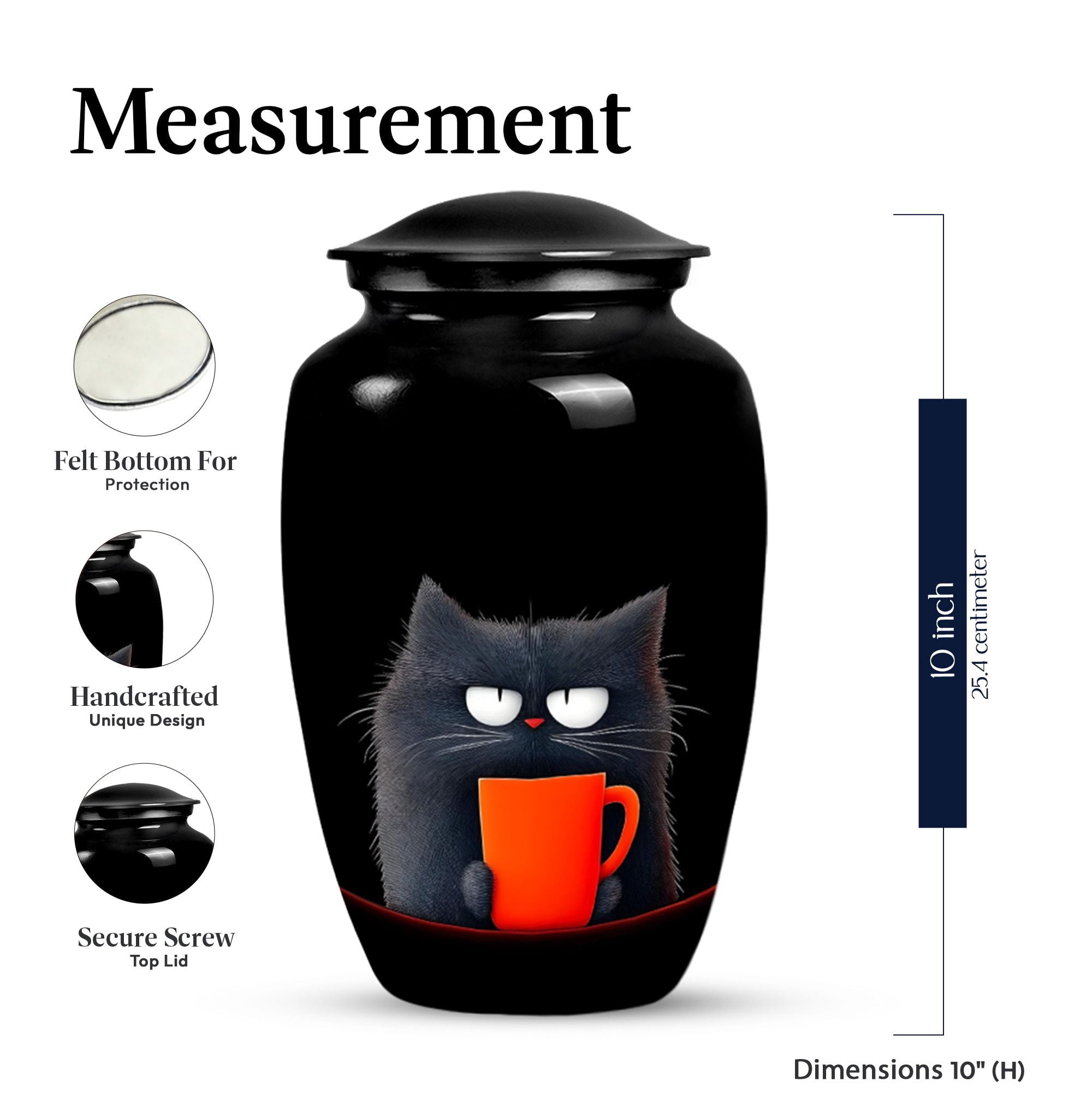 KARYLIZ Black Cat Urn - Urn For Ashes Adult Male - Small Urns For Human Ashes Keepsake - Cremation Urns For Female Mom & Dad - Mini Funeral Decorative for Women & Men