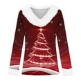 thumbnail image 4 of Mifsaly Christmas Sweatshirts Women V-Neck Long Sleeve Xmas Tree Shirt Faux Fur Collar and Cuff Vintage Pullover Tops Festival Fashion Streetwear Loose Patchwork Blouse 2025 Holiday Clothing, 4 of 4