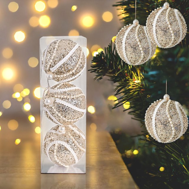 Ganfancp Nueva Bola de Navidad Bola Decorativa de Navidad de Hilo de Perla Brillante Bola Decorativa de Navidad de Oro Champagne Ofertas Flash 1*Bola de Navidad (3 Uds.)