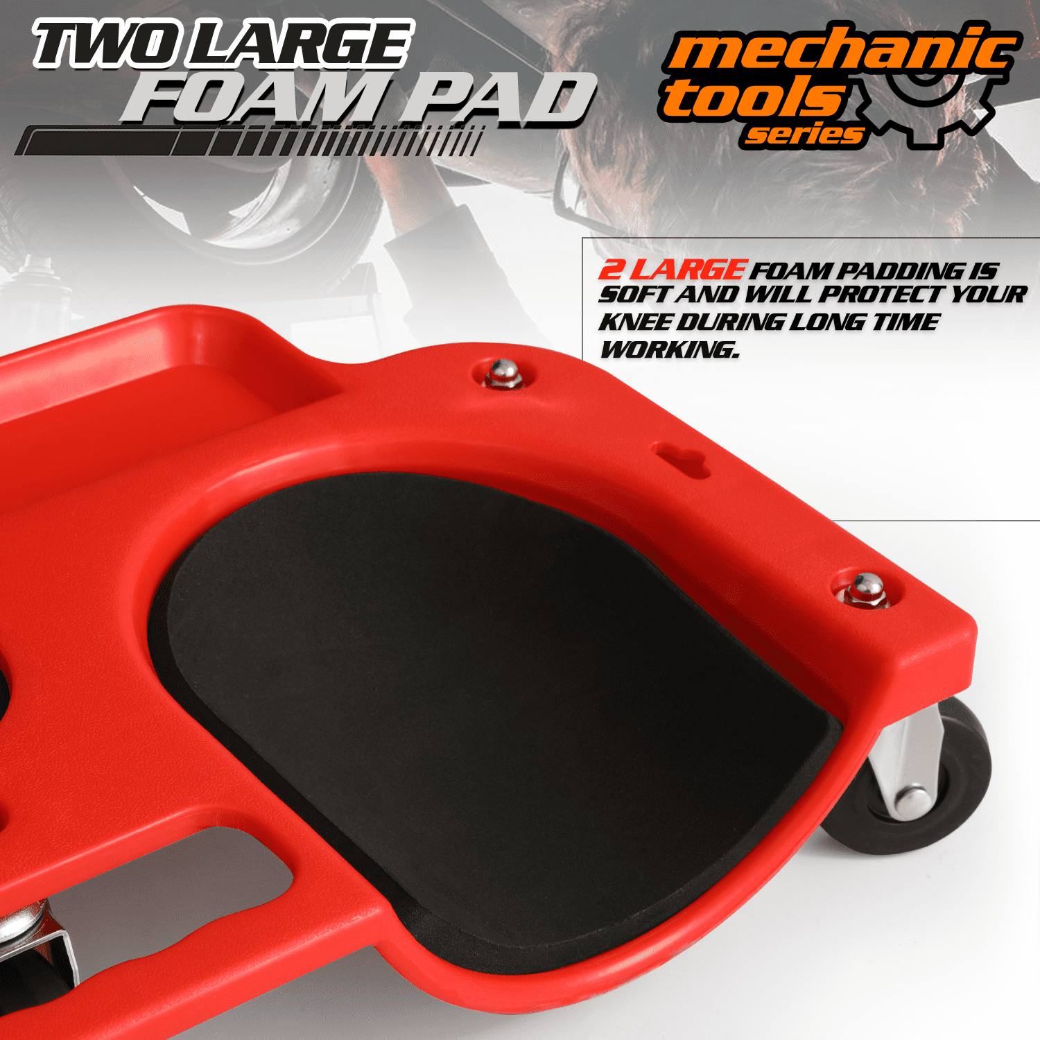 M-AUTO Rolling Knee Creeper, Convenient and Labor-saving Universal Wheel To Move Woodworking Kneeling Pad, 200 lbs Capacity - Red