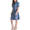 thumbnail image 4 of INSPIRE CHIC Women's Denim Dress Puff Short Sleeve Lapel Collar Button Down  Midi Dress XS Light Blue, 4 of 6