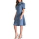 thumbnail image 4 of Vestido de mezclilla para mujer edición INSPIRE CHIC con mangas cortas abullonadas, cuello de solapa, botones y largo midi en azul claro, 4 of 6