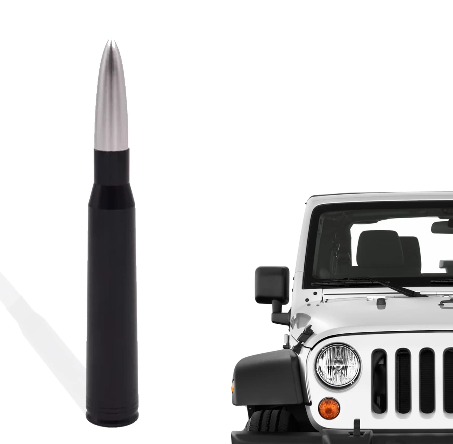 EMPIRE RESTYLING - Bullet Antenna with Silver Tip 50 Cal for Jeep Wrangler  JK JKU JL JLU Sahara Rubicon Gladiator, AM/FM Radio, Solid Aluminum, Car  Wash Safe, Antenna Replacement 