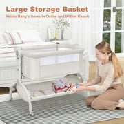Costway 3-in-1 Portable Baby Bassinet Bedside Sleeper Cradle with Mattress& Storage Basket Beige