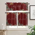 thumbnail image 2 of Merry Christmas Kitchen Curtains and Valances Set, Pine Cone Berry Xmas Bell Leaf Red Plaid Rod Pocket Window Valance Window Curtain Panels for Living Room Bedroom Laundry, 27.5x36in, 3 Pieces, 2 of 7