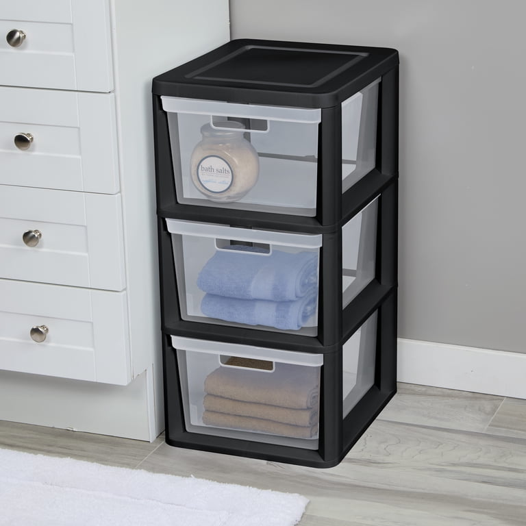 Sterilite 3 Drawer Tower, Plastic Storage Organizer with Removable