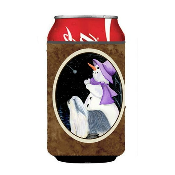 Snowman With Bearded Collie Can Or Bottle  Hugger - 12 oz.