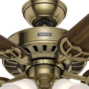 Hunter 52 inch Indoor Ceiling Fan with LED Lights and Pull Chain - Brass Ceiling Fan, Standard Mount, 5 Blades, For Bedroom, Living Room, or Kitchen, Quiet - Studio Series 53063, Antique Brass