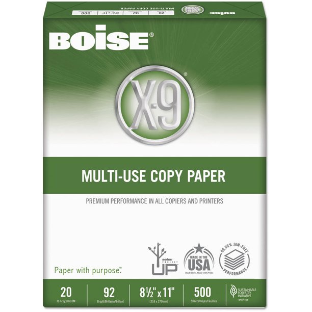 BOISE X9 MultiUse Copy Paper, 8.5" x 11" Letter, 92 Bright White, 20