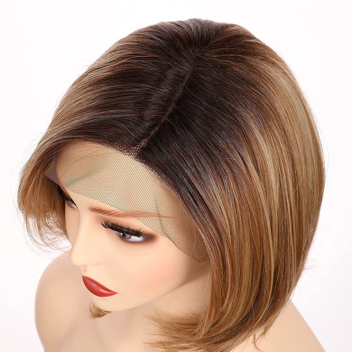 Onedor 9.5 Inch Side Part Lace Front Relaxed Straight Bob Wig (Dark Blonde Evenly Blended & Platinum Blonde with Dark Roots)