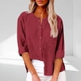 thumbnail image 2 of UAMVSH Cotton Linen Shirts for Women Lightweight Button down Long Sleeve Blouses Casual Vacation Work Dressy Tops with Pockets(X-Large,Wine), 2 of 6