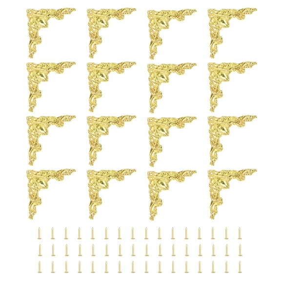 Uxcell 16pcs Vintage Flat Corners Bracket with Screw for Box Cupboard Furniture, Gold Tone