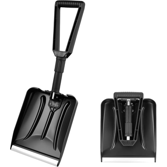 27" Bi-Folding Snow Shovel for Car, Lightweight Snow Shovel with Ergonomic for Cars, Snowmobiles, Camping and Mud, Black
