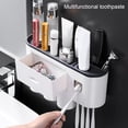 thumbnail image 4 of Soporte para cepillo de dientes Dispensador de pasta de dientes automático montado en la pared Juego de exprimidor Tazas Organizador de cosméticos Cajón, Negro Inevent LF0143-02B, 4 of 7