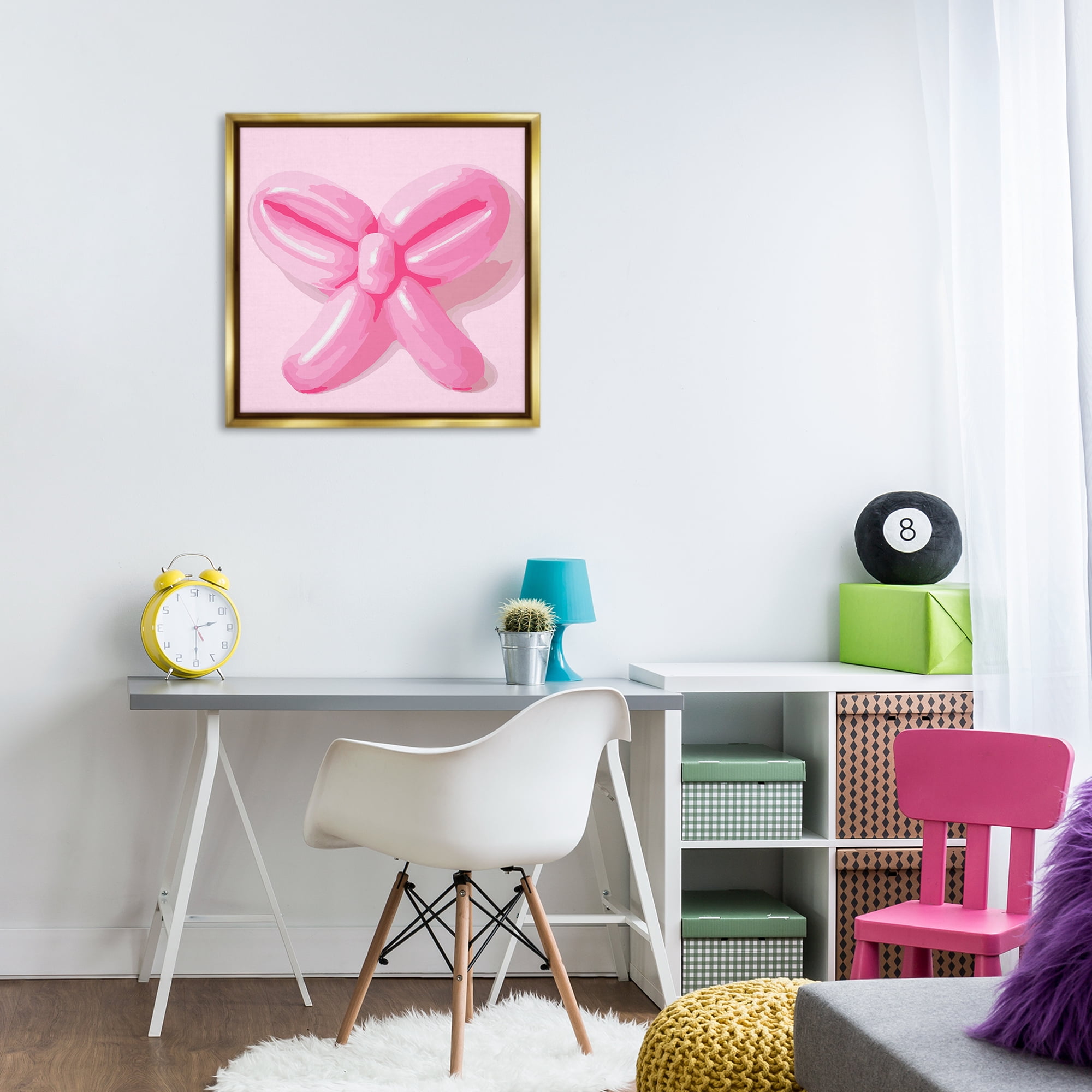 Stupell Industries Pink Balloon Bow Abstract Painting Gold Floater Framed Canvas Art Print Wall Art, 25 x 25