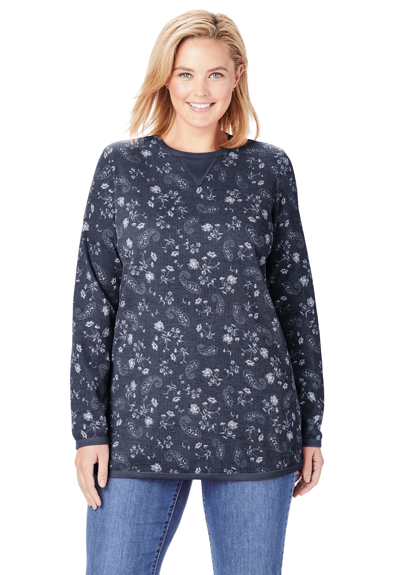 Woman Within Women's Plus Size Thermal Sweatshirt Sweatshirt