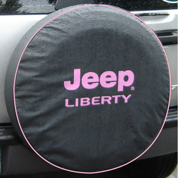 Brawny Liberty - Pink - US Made SpareCover® - Endurance Series - BubbleGum Pink Jeep Liberty Print on Denim-Like Texture Jet Black Vinyl with Luxuriant Poly-Fleece Lining, Heavy Duty Vinyl Tire Cover