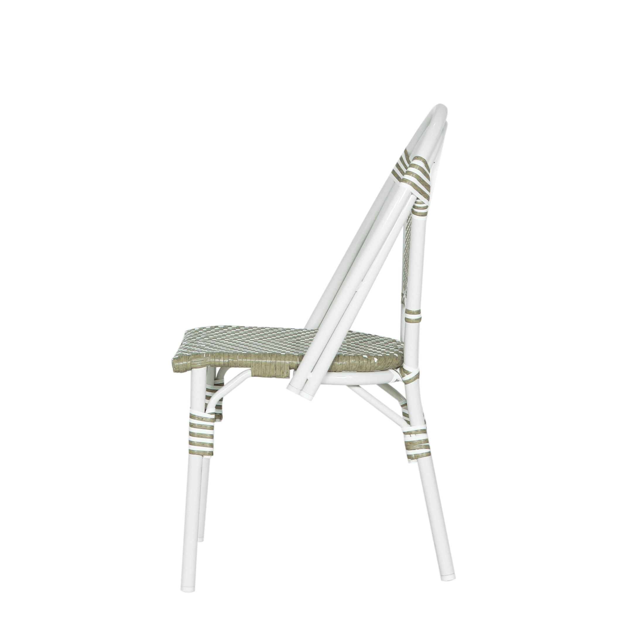 Christopher Knight Home Rattan French Bistro Outdoor Chairs, Aluminum Frame, White+Green, Set of 2