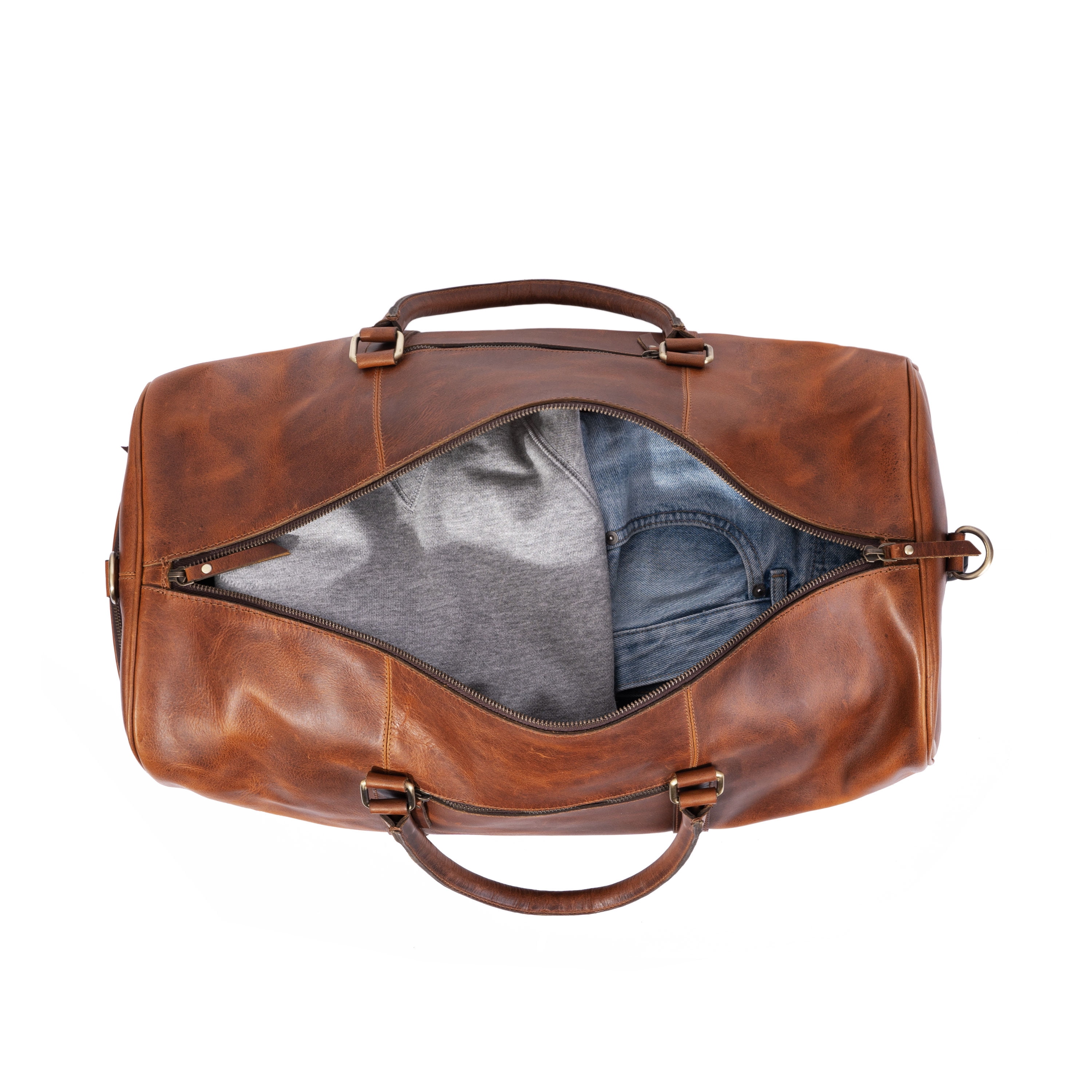 Leather Duffel Bag with Trolley Sleeve, Travel Gym Sports Overnight Cabin Holdall