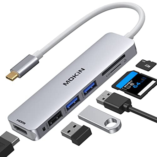 USB C Hub HDMI Adapter for MacBook 2019/2018/2017, MOKiN 5 in 1 Dongle USB-C to HDMI, Sd/TF Card Reader and 2 Ports USB 3.0 (Silver) - Walmart.com
