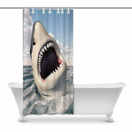Pop Great White Shark Bathroom Decor Shower Curtain Set 36x72 Inch