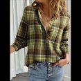 thumbnail image 4 of Camisas A Cuadros con Cuello en V para Mujer, Elegantes, Informales, con Botones, Estilo Bohemio, para el Trabajo, de Larga, para Otoño. Verde Hierba L, 4 of 9