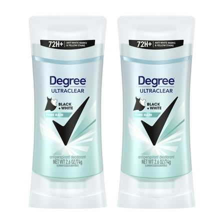 Degree UltraClear Women's Antiperspirant Deodorant Stick Pure Rain Black White, 2.6 oz Twin Pack