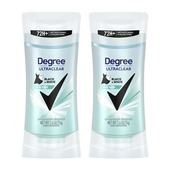 Degree UltraClear Women's Antiperspirant Deodorant Stick Pure Rain Black White, 2.6 oz Twin Pack