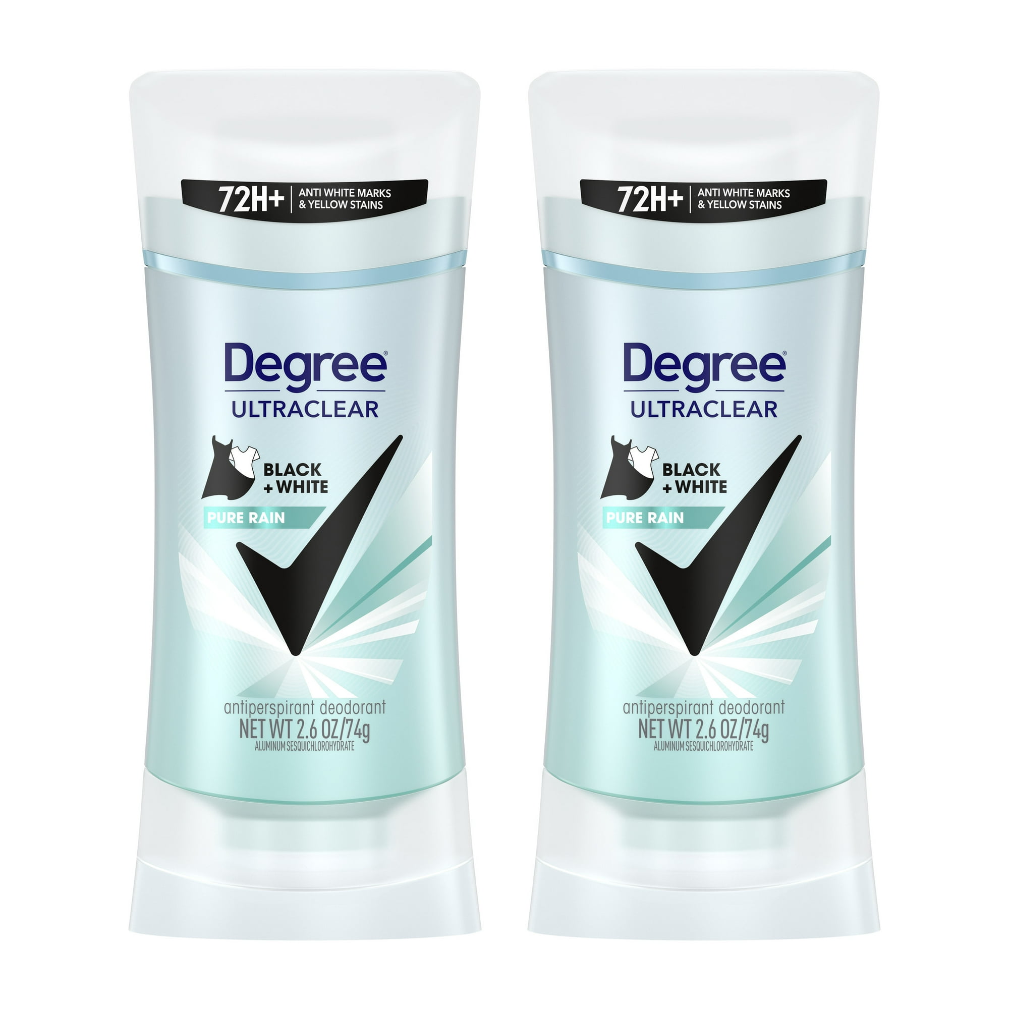 Degree UltraClear Women's Antiperspirant Deodorant Stick Pure Rain Black+White, 2.6 oz Twin Pack