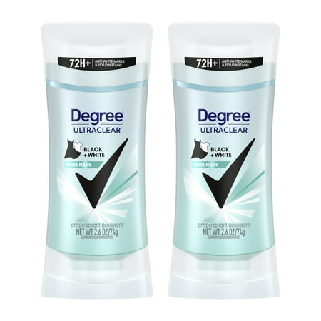 Degree UltraClear Women's Antiperspirant Deodorant Stick Pure Rain Black+White, 2.6 oz Twin Pack
