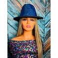 thumbnail image 2 of 2Chique Boutique Women's Extra Bling Blue Rhinestone Embellished Wide Brim Fedora Hat, 2 of 8