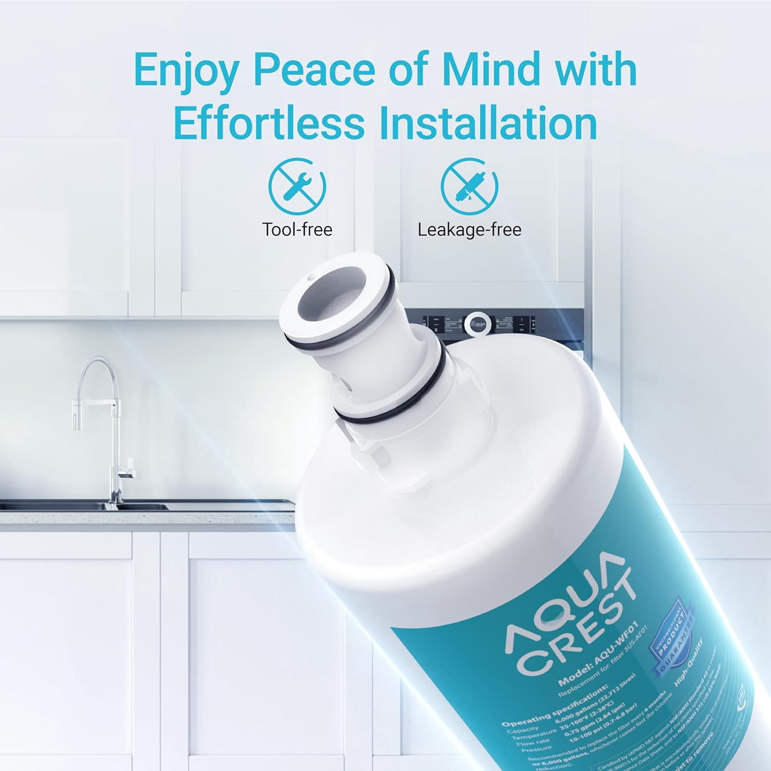 AQUA CREST 3US-AF01 Under Sink Water Filter, Replacement for Standard 3US-AF01, 3US-AS01, Aqua-Pure AP Easy C-CS-FF, WHCF-SRC, WHCF-SUFC, WHCF-SUF Water Filter, NSF/ANSI 42 Certified (Pack of 6)