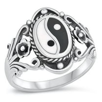 Sterling Silver Women's Chinese Yin Yang Ring ( Sizes 6 7 8 9 10 11 12 ) Wholesale 925 Band 18mm Rings (Size 5)