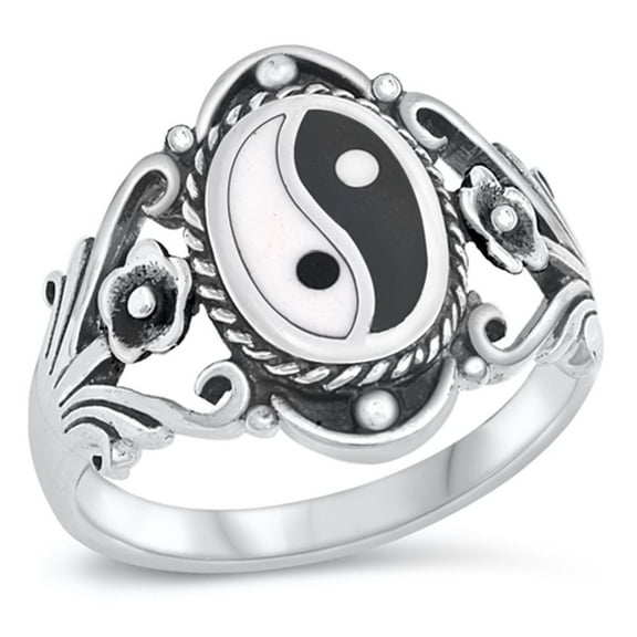 Sterling Silver Women's Chinese Yin Yang Ring Wholesale 925 Band 18mm Jewelry Female Male Size 6