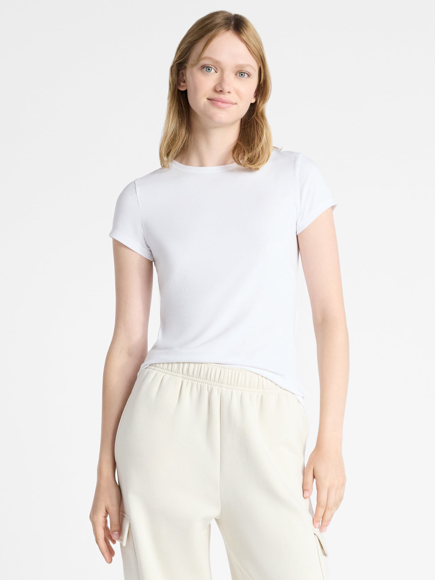 No Boundaries Crew Neck Tee with Short Sleeves, 1 or 3-Pack, Women’s