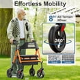 thumbnail image 4 of Andador plegable HOMLAND con asiento para personas mayores, ruedas grandes de 8", capacidad de peso de 350 lb, asas y altura del asiento ajustables, andador ligero con ruedas, color naranja, 4 of 5