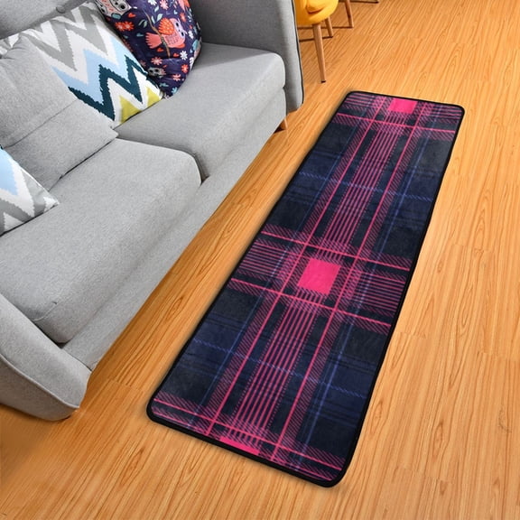 Red and Blue Tartan Plaid Long Floor Mat Runner Rug Area Mat Noise Reduction Water Absorbent Non-Slip 72" x 24"
