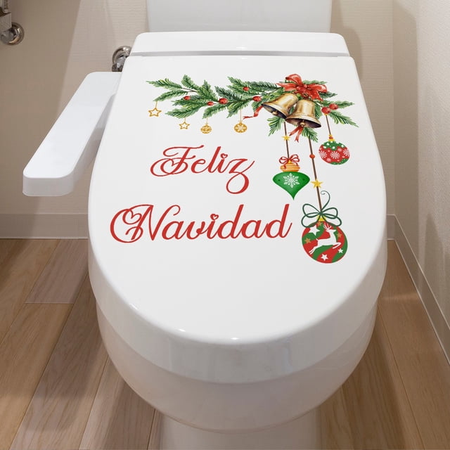 Christmas Wall Stickers for Bathroom & Kitchen - Removable Holiday Decals with Bells and Ribbons for Glass, Tile, and Appliances