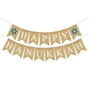 HAPPY HANUKKAH Letters Bunting Banner Decoration Linen Burlap Banner Swallowtail Pull Flag Party Supplies