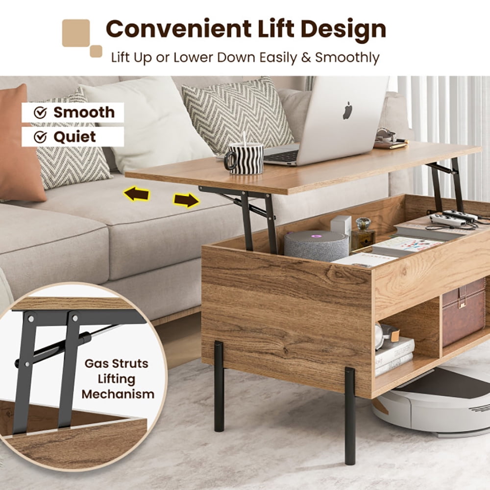 Finihen Coffee Table, Lift Top Coffee Table, Living Room Central Table with Lifting Tabletop and Metal Legs, for Living Room, Reception Room, Office, Natural Finihen Coffee Table, Lift Top Coffee Table, Living Room Central Table with Lifting Tabletop and Metal Legs, for Living Room, Reception Room, Office, Natural