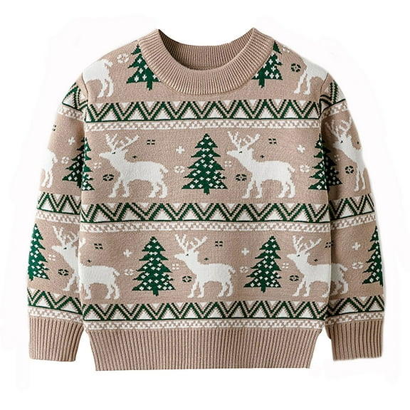 Bysome Baby Infant Toddler Boy Sweater Reindeer For Girls In Autumn Winter Knitted Pullover Long Sleeve Crew Neck Cute Print Kids Sweaters Beige Size 2-3 Years