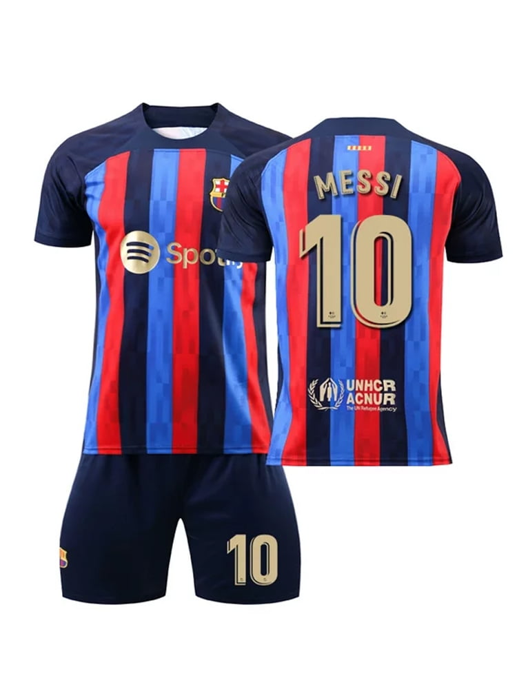 Samansag Reduced!Boy'activewear T-Shirt and Short FC Barcelona Messi Soccer Jersey Traning Suit for Kids Youth and Adults
