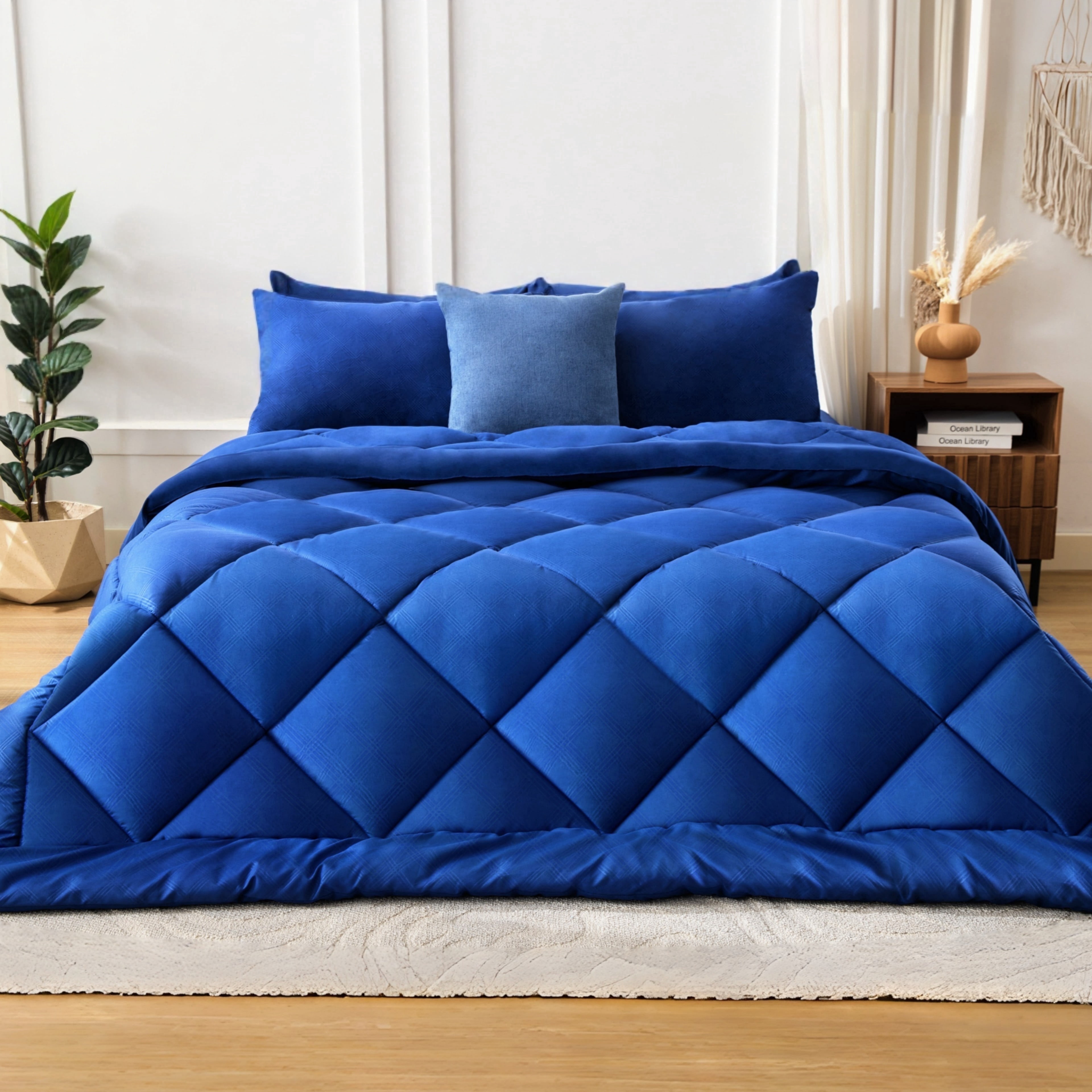 BDEUS 7 Pieces Comforter Set Queen，Bed in A bag，All Seasons Bedding sets with Comforter,Fitted Sheet,Flat Sheet,Pillowcases & Shames，dark blue