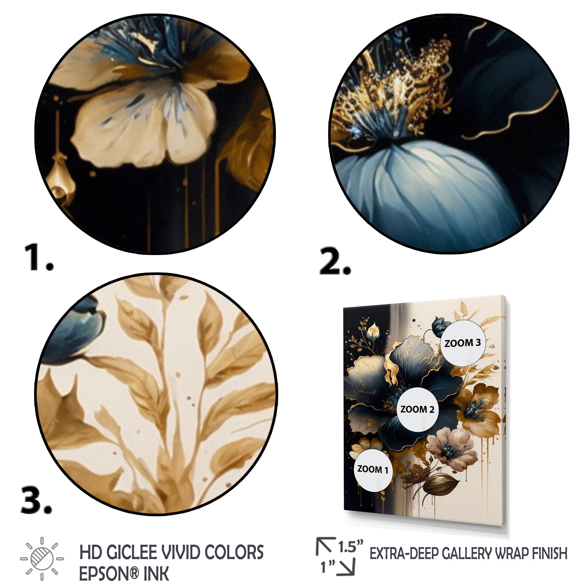 Designart Dark Blue And Gold Hibiscus II Canvas Wall Art