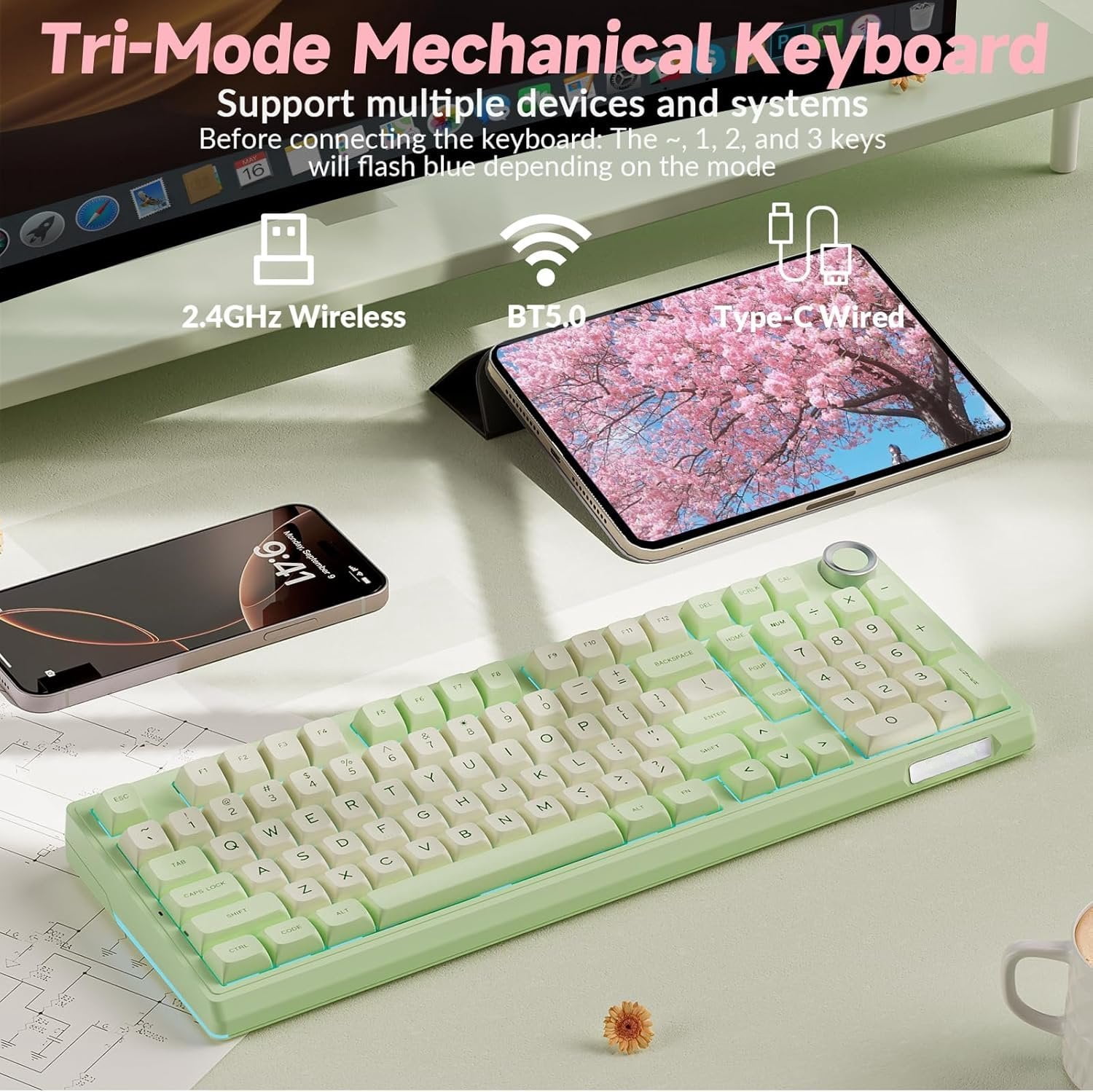 KI99 Pro Mechanical Keyboard Quiet ,Hot Swappable Pre-Lubed Switches Silent Keyboard with RGB Backlit,Gasket Structure Gaming Keyboards(GreenWhite, Silent )