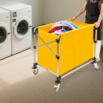 Yellow Commercial Laundry Cart with Wheels Stainless Steel Folding Laundry Cart for Laundries, Warehouses, School