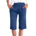 thumbnail image 2 of Inglocry Bermuda Shorts for Women 2026 High Waisted Drawstring Trendy Stretchy Denim Shorts Knee Length Cutoff Loose Fit Long Short Pants Royal Blue M, 2 of 5